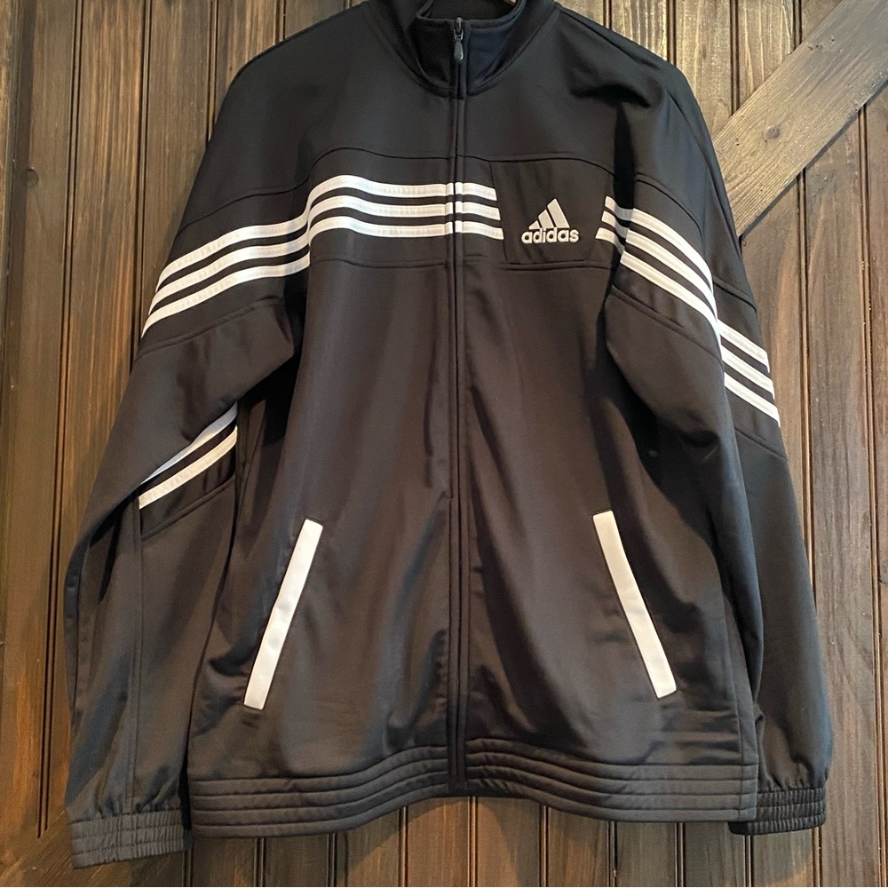 Adidas black and white track jacket size M
